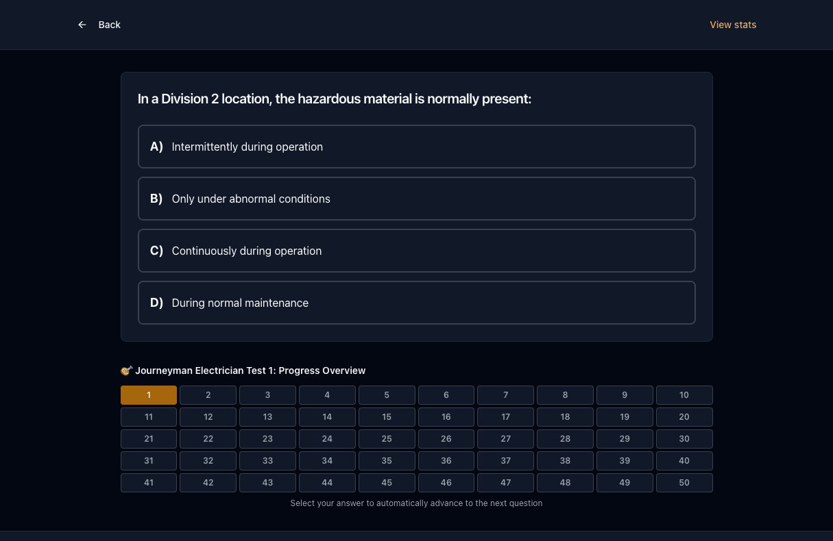 Tigertest Journeyman Electrician practice test on desktop
