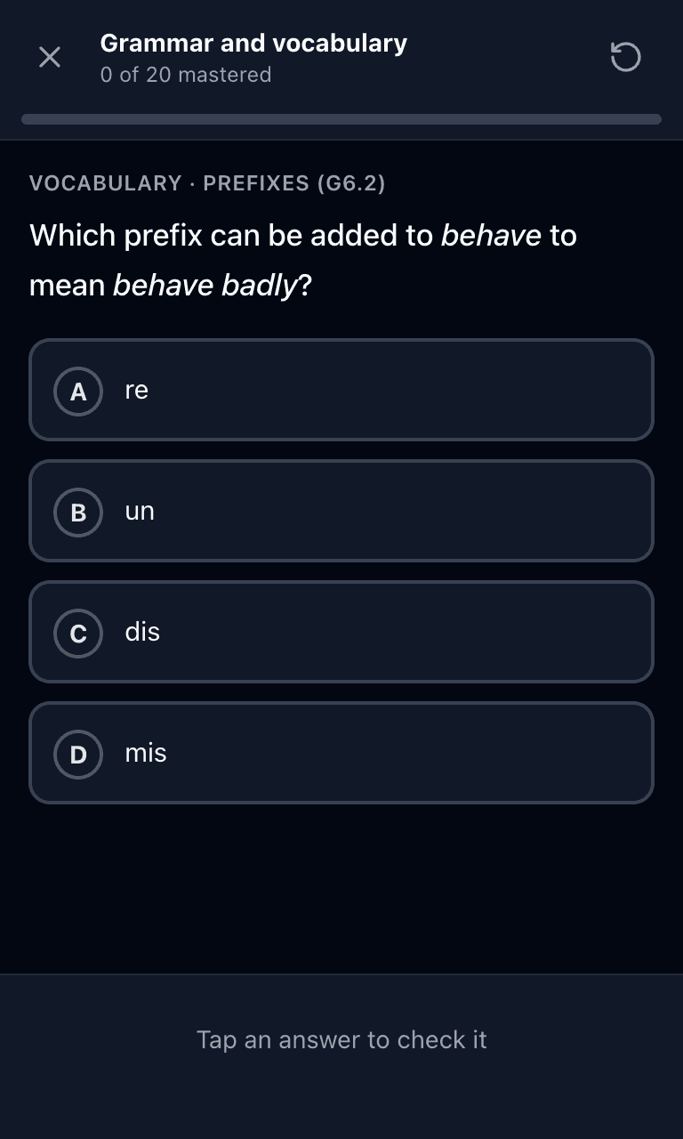 Tigertest KS2 SATs practice test training mode on mobile