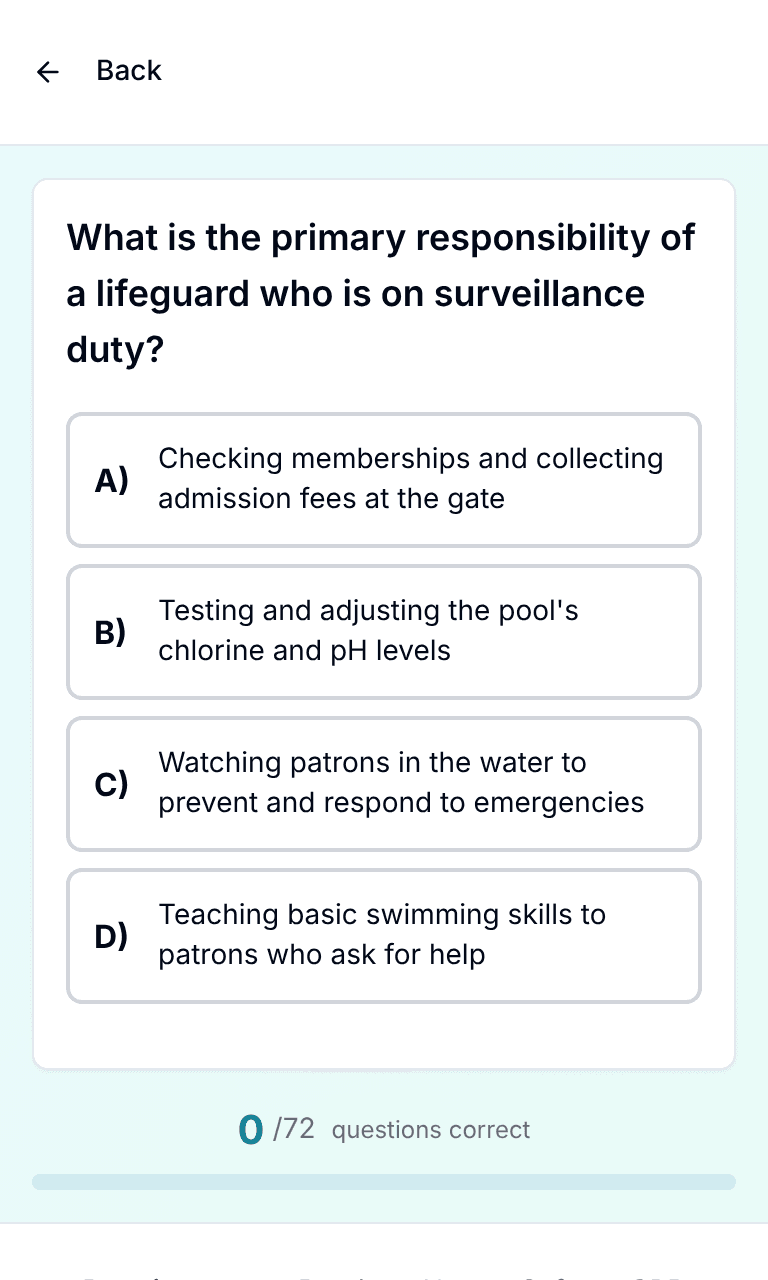 TigerTest Lifeguard practice test training mode on mobile