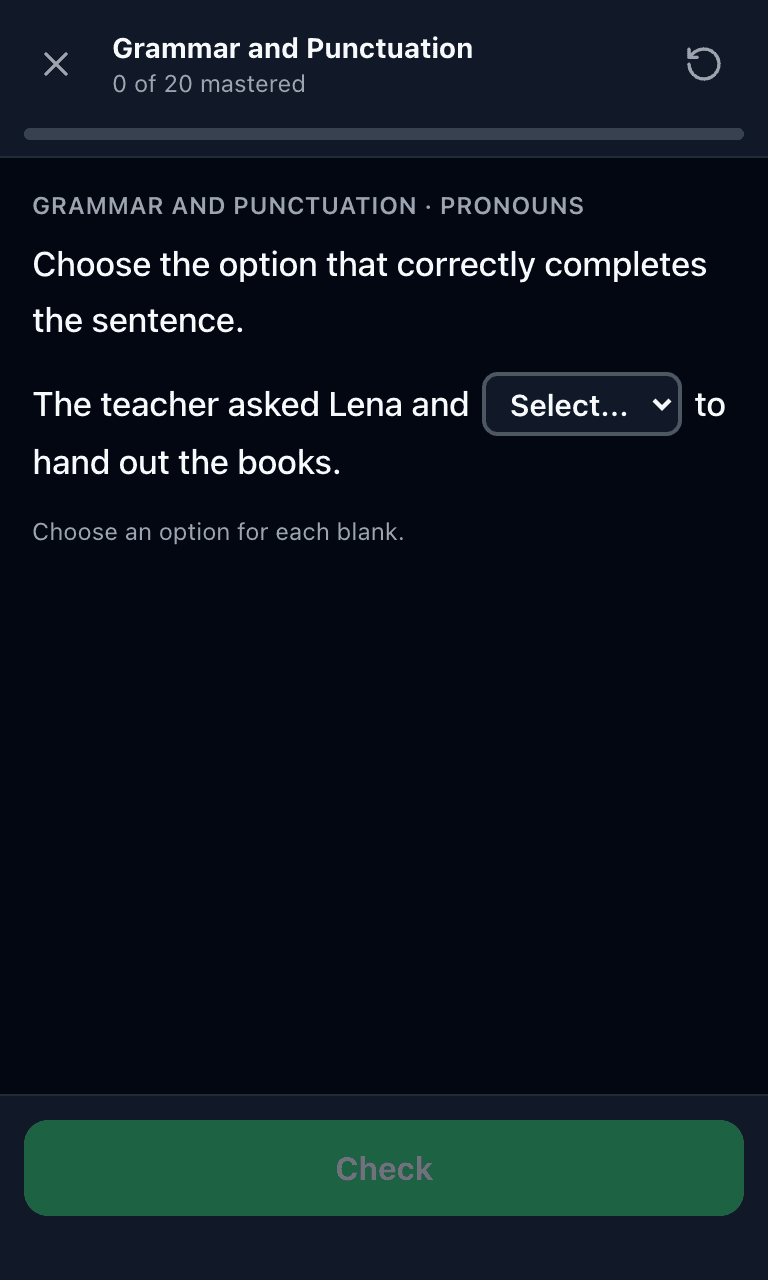 Tigertest NAPLAN practice test training mode on mobile
