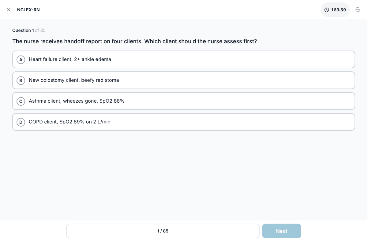 TigerTest NCLEX-RN practice test on desktop