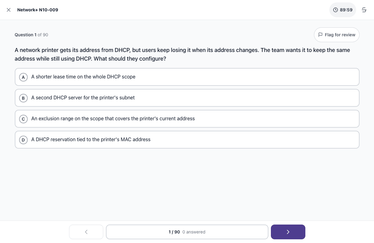 Tigertest Network+ practice test on desktop