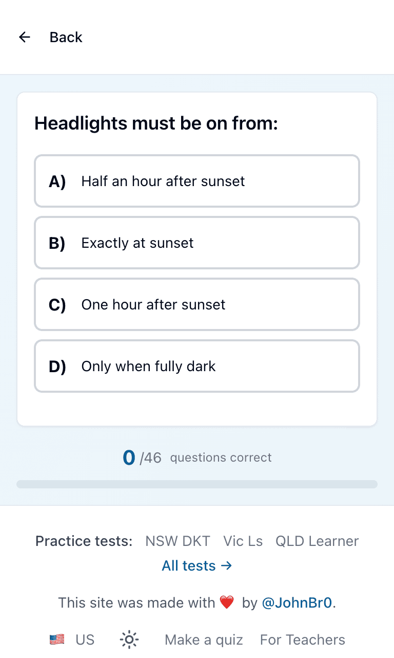 Tigertest Learner licence practice test training mode on mobile
