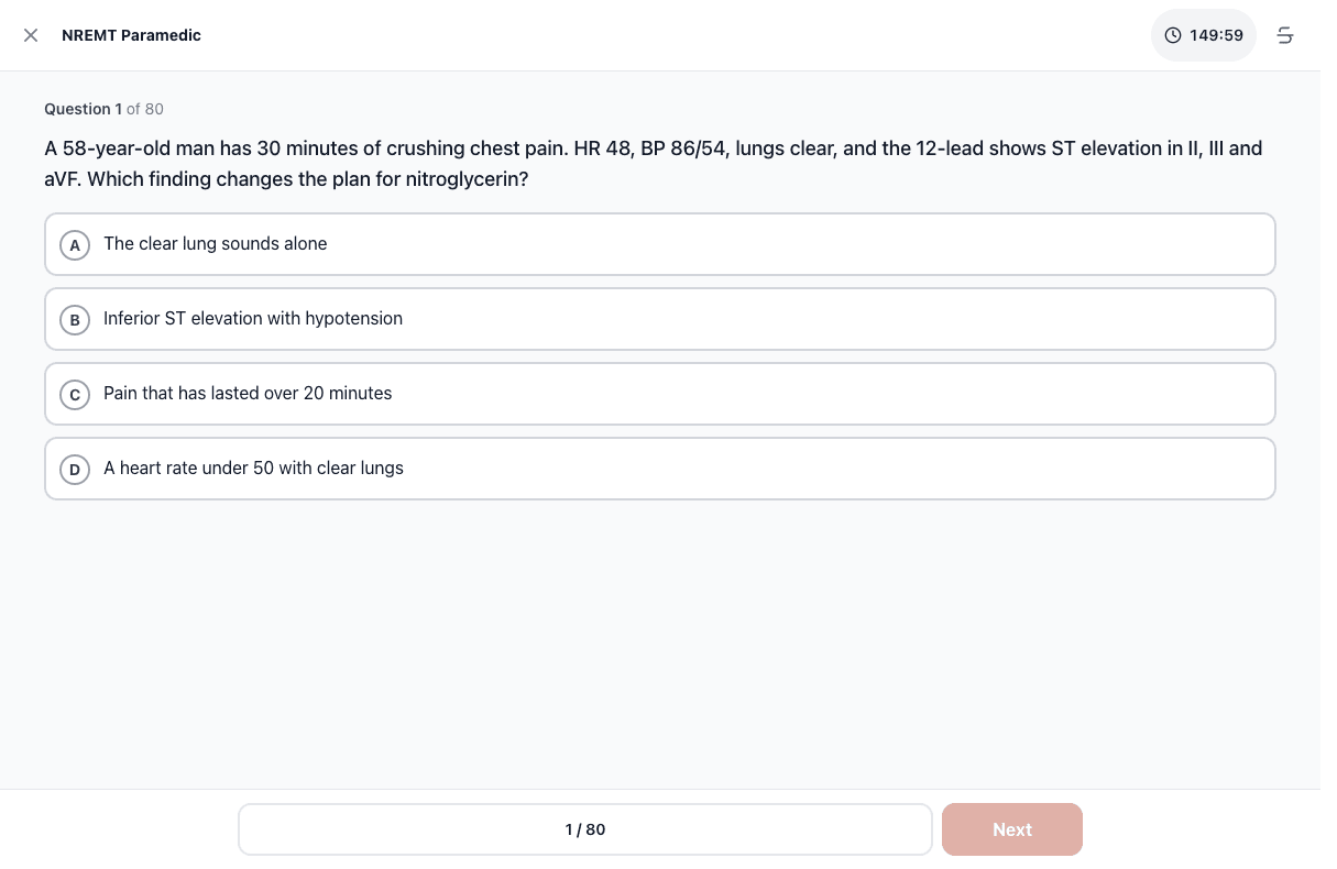 TigerTest Paramedic practice test on desktop