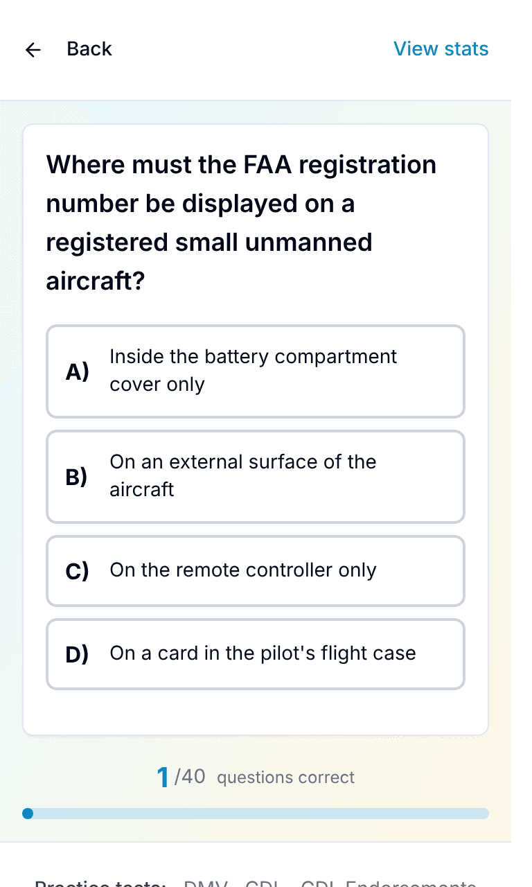 TigerTest Part 107 practice test training mode on mobile