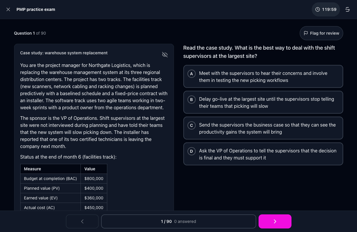 Tigertest PMP practice test on desktop