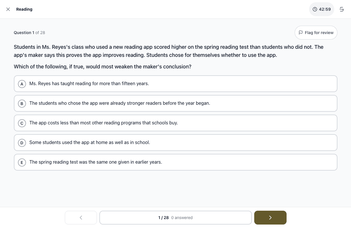 Tigertest Praxis Core practice test on desktop