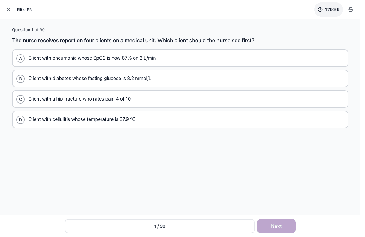Tigertest REx-PN practice test on desktop