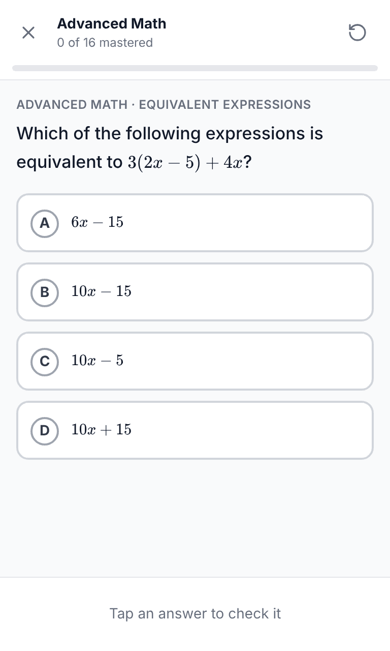 SAT math drill on a phone