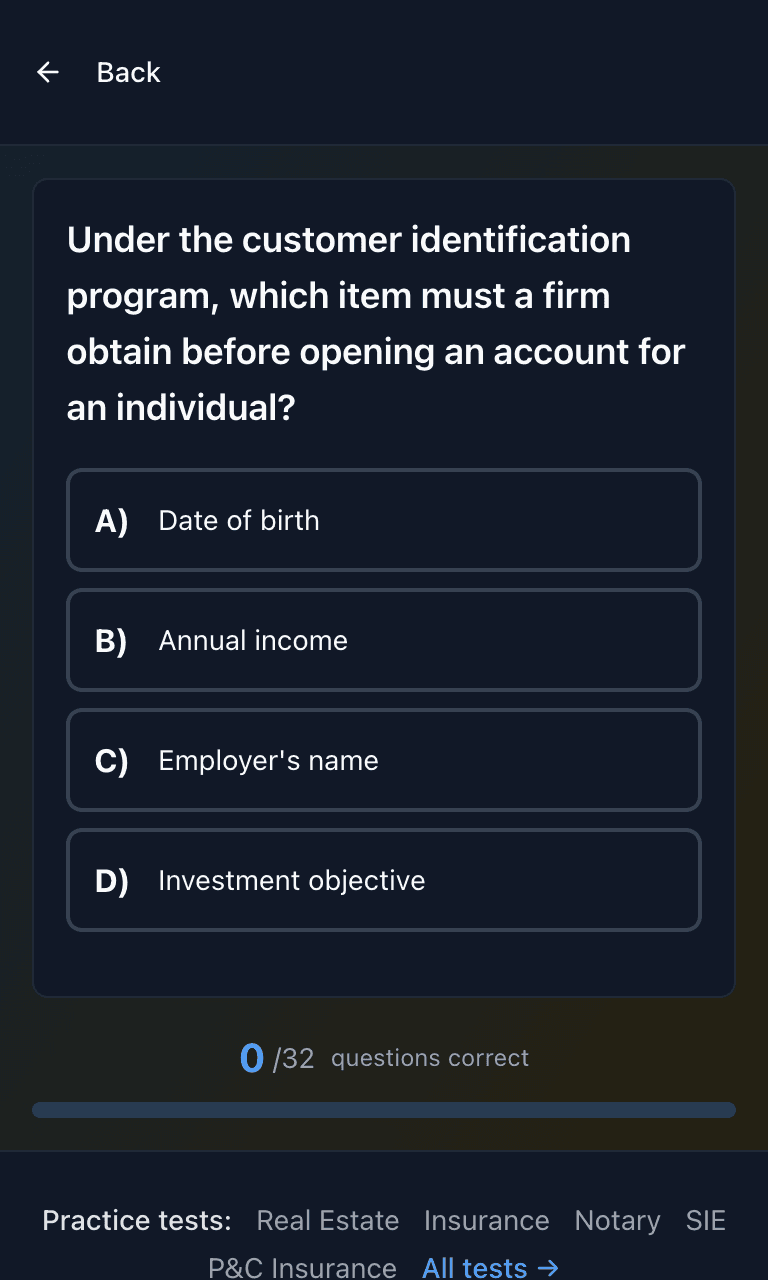 Tigertest Series 7 practice test training mode on mobile