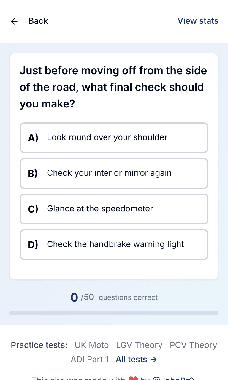 Tigertest Theory Test practice test training mode on mobile