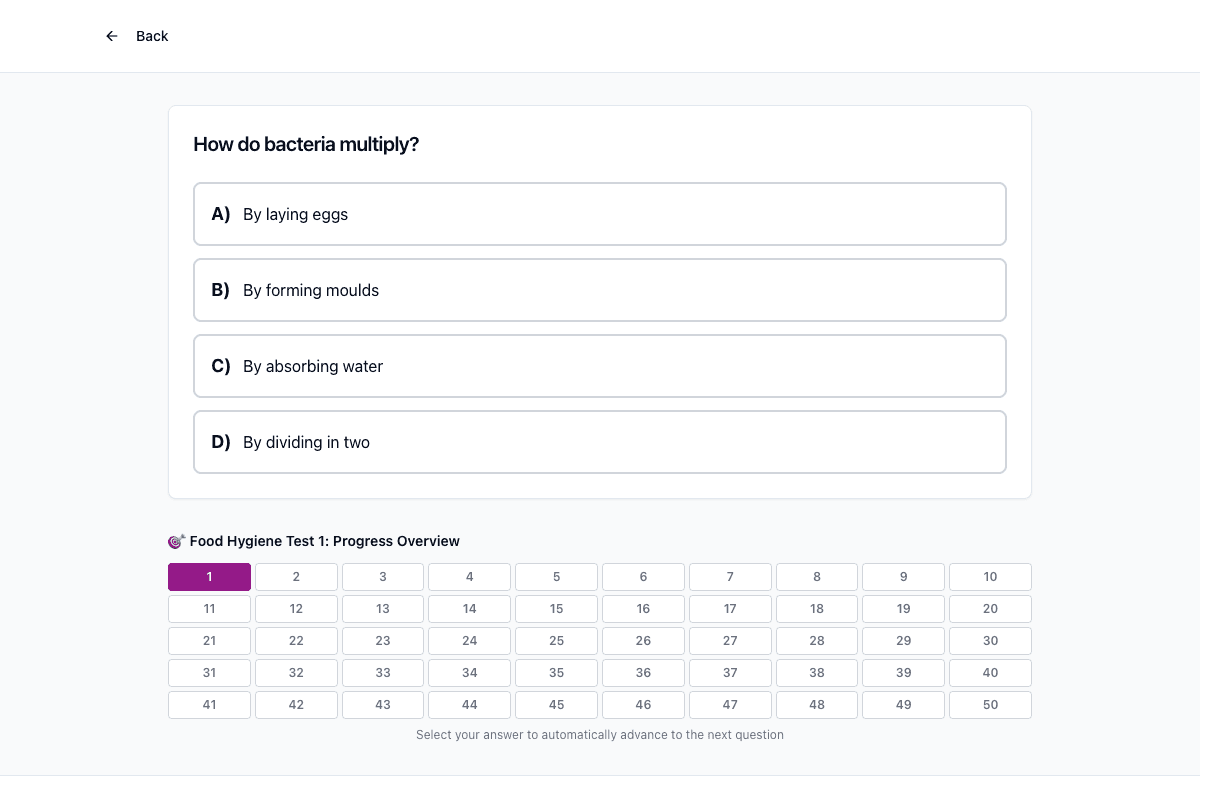 Tigertest Food Hygiene practice test on desktop