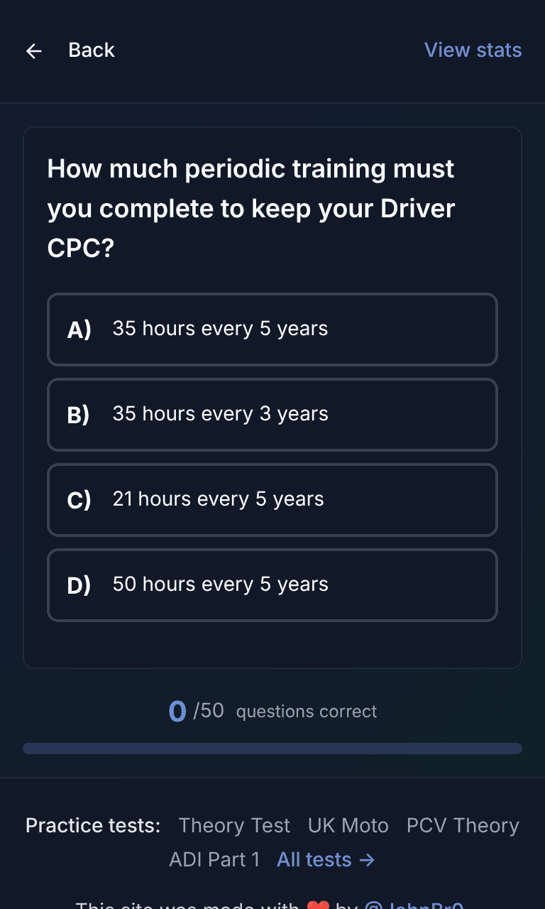 Tigertest LGV Theory practice test training mode on mobile