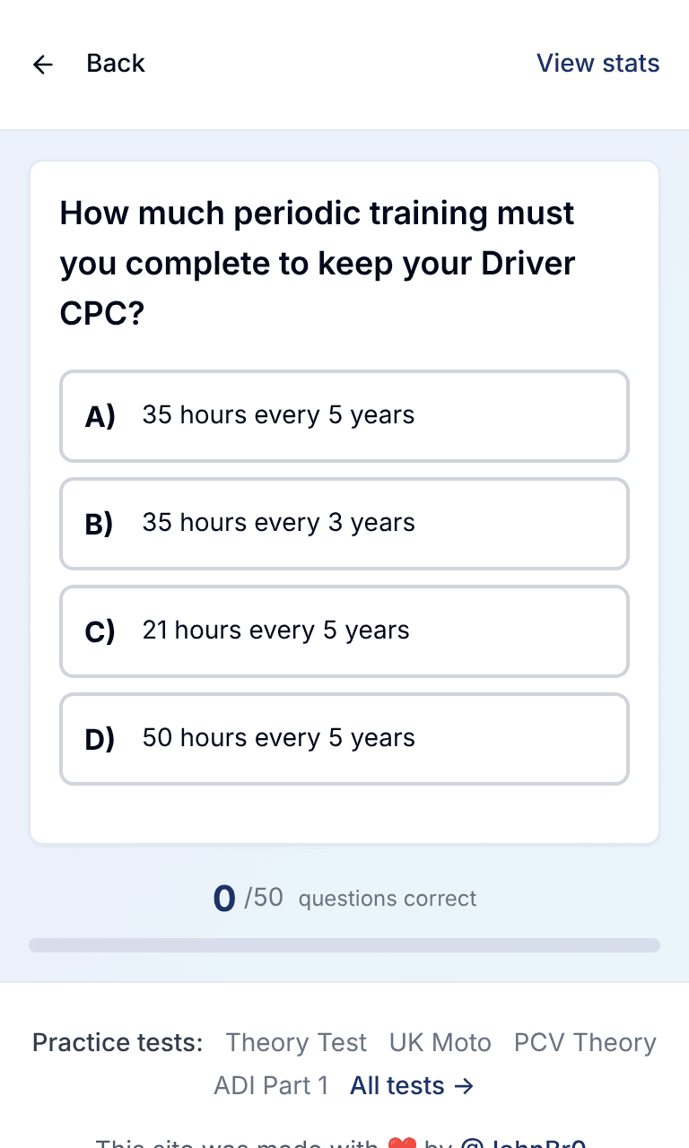 Tigertest LGV Theory practice test training mode on mobile