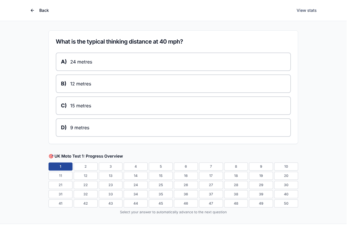 Tigertest UK Moto practice test on desktop