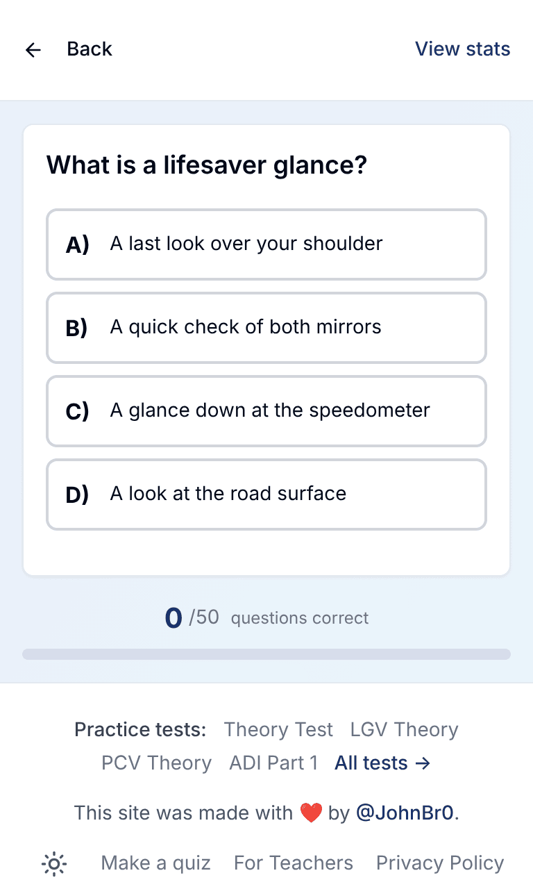 Tigertest UK Moto practice test training mode on mobile