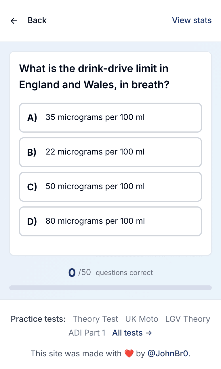 Tigertest PCV Theory practice test training mode on mobile