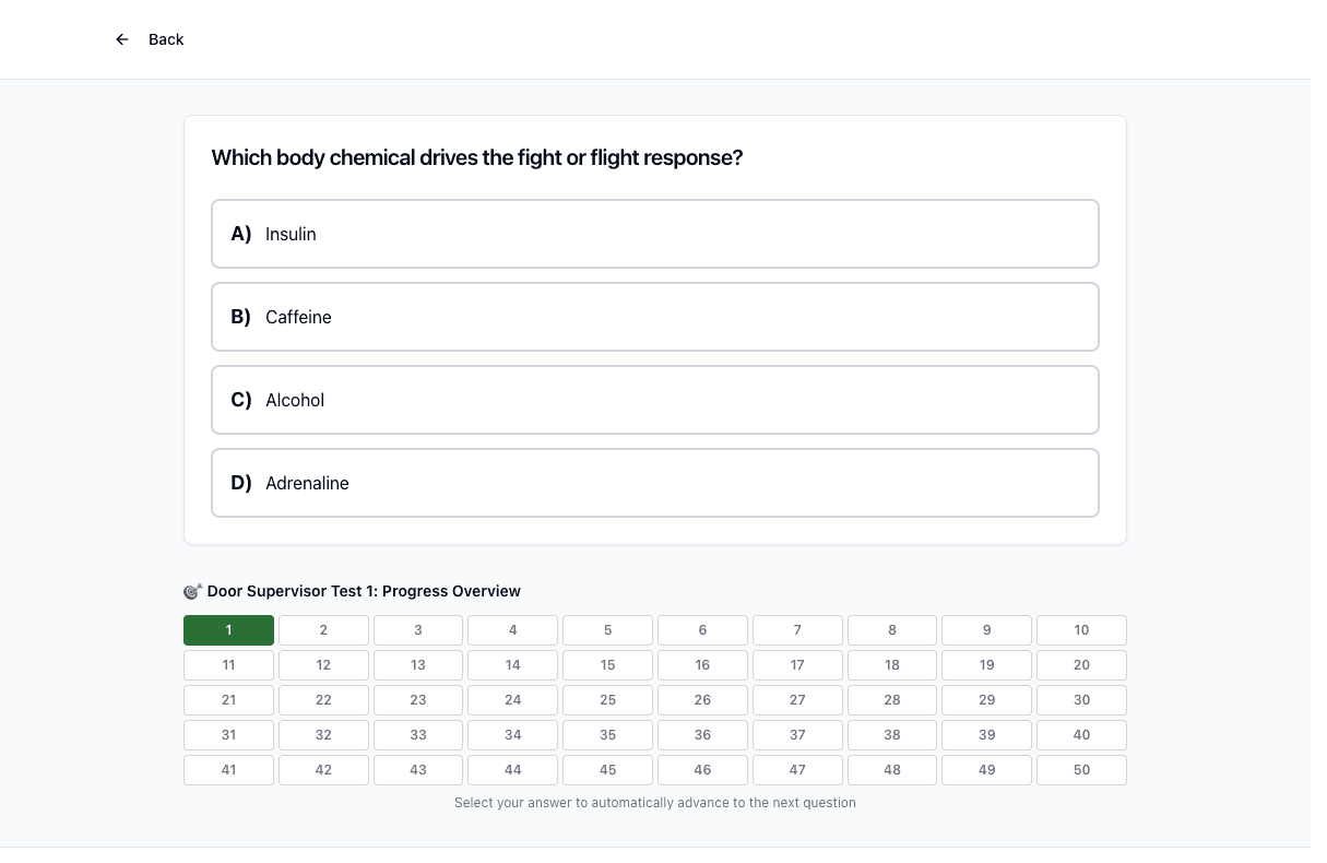 Tigertest Door Supervisor practice test on desktop