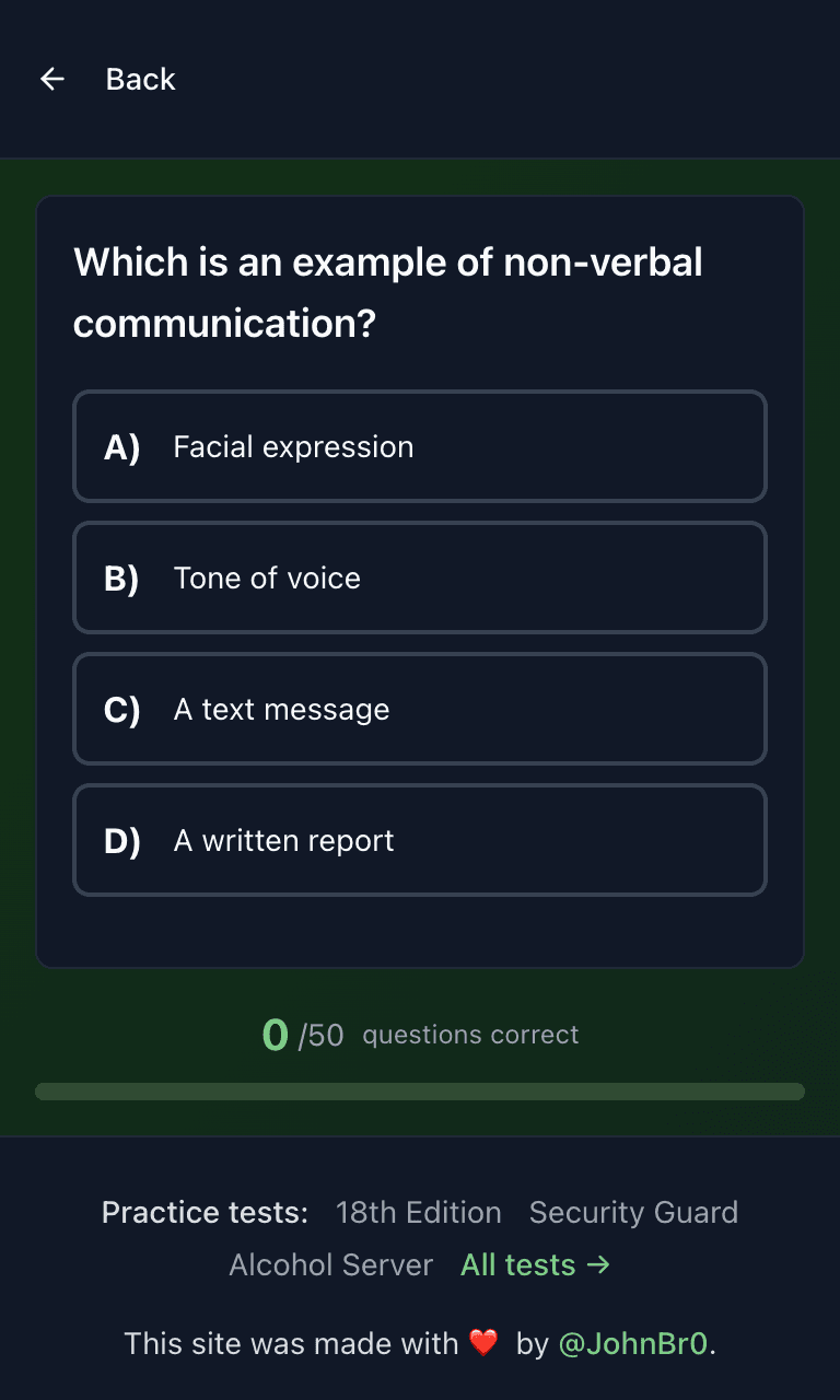 Tigertest Door Supervisor practice test training mode on mobile
