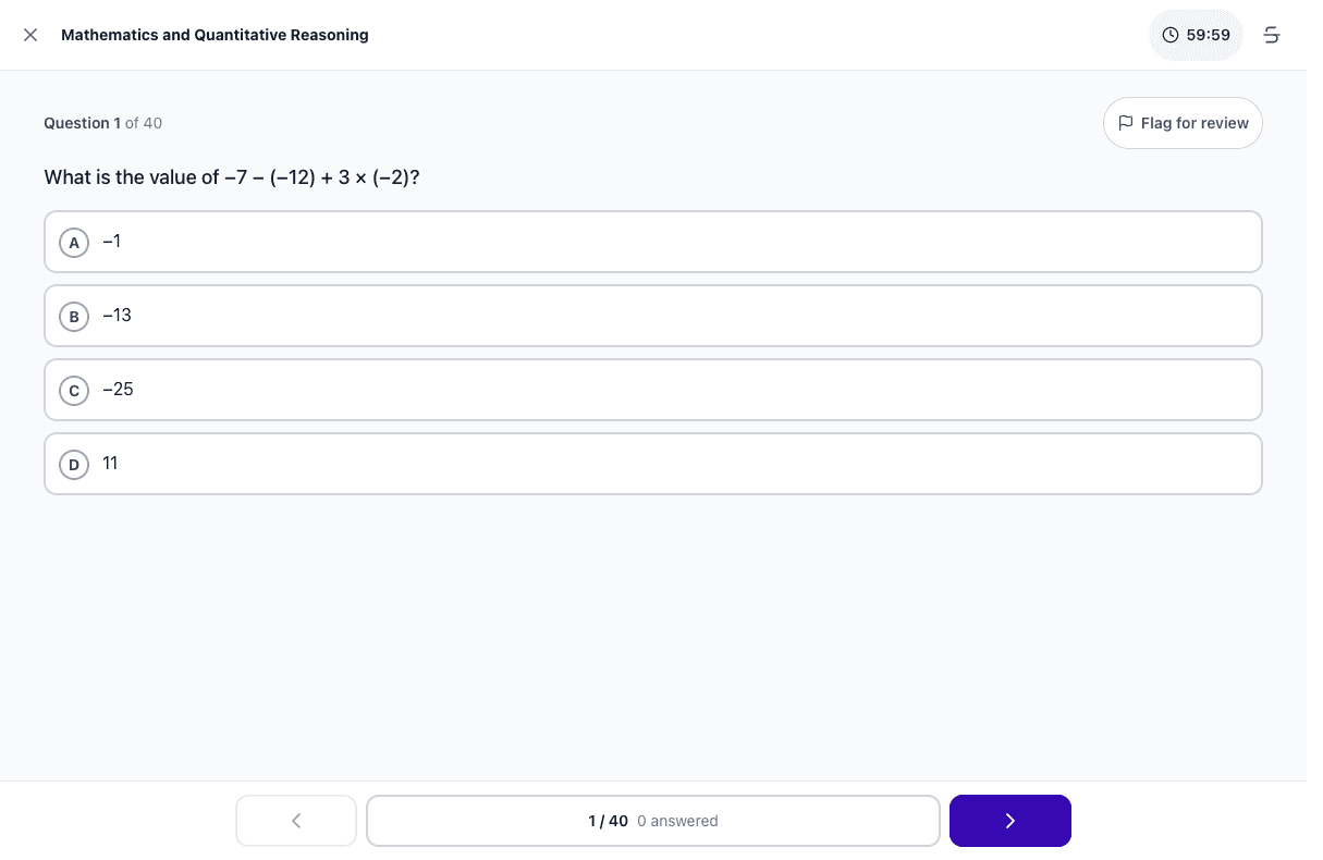 Tigertest Vic Selective practice test on desktop