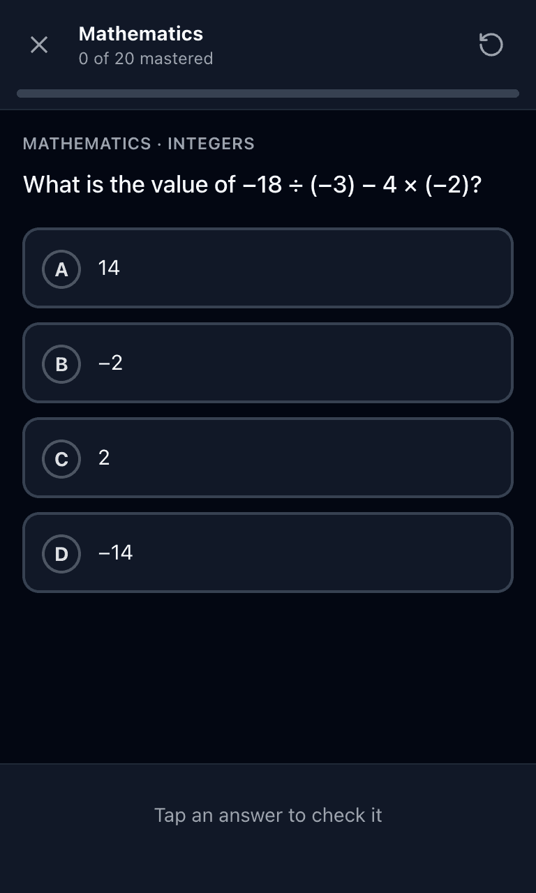 Tigertest Vic Selective practice test training mode on mobile